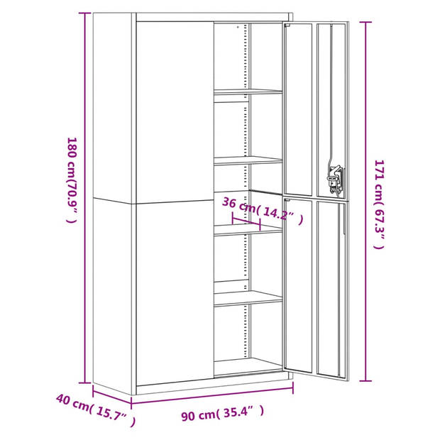 vidaXL Archiefkast 90x40x180 cm staal zwart