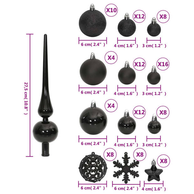 vidaXL 111-delige Kerstballenset polystyreen zwart