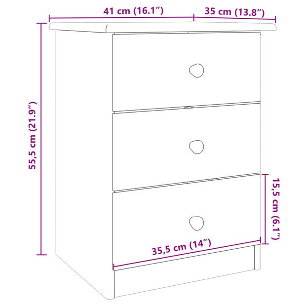 vidaXL Nachtkastje ALTA 41x35x55,5 cm massief grenenhout wit