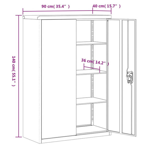 vidaXL Archiefkast 90x40x140 cm staal wit