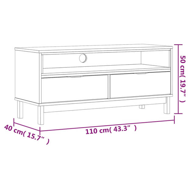 vidaXL TV-meubel FLAM 110x40x50 cm massief grenenhout