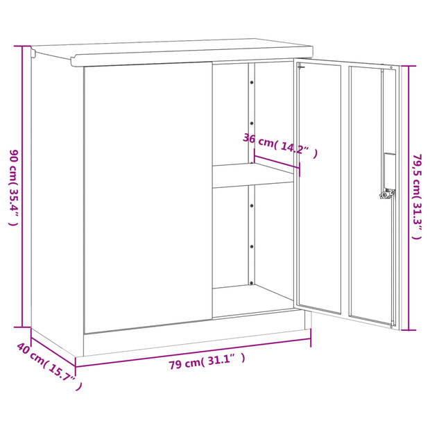 vidaXL Archiefkast 79x40x90 cm staal wit