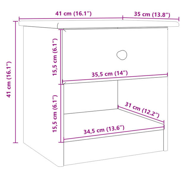 vidaXL Nachtkastje ALTA 41x35x41 cm massief grenenhout wit