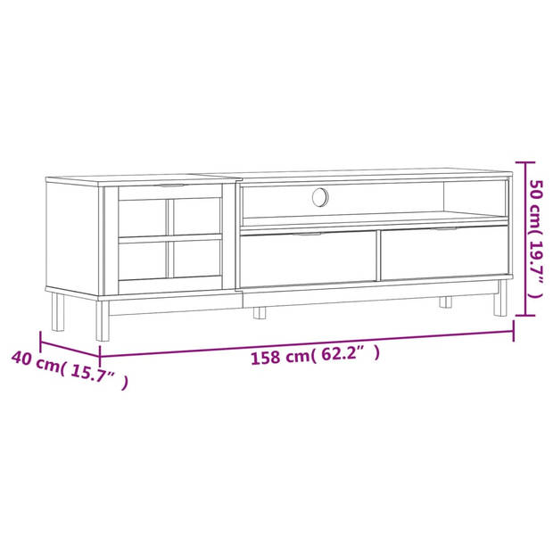 vidaXL TV-meubel met glazen deur FLAM 158x40x50 cm massief grenenhout