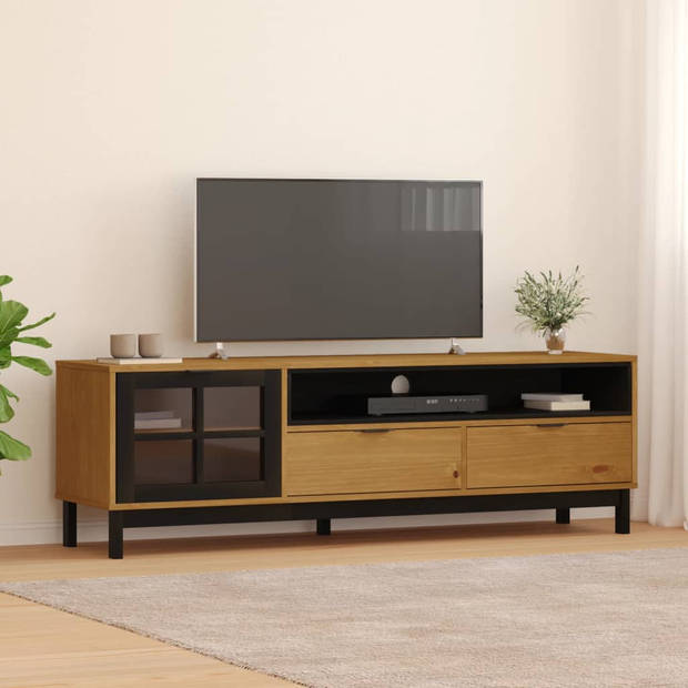 vidaXL TV-meubel met glazen deur FLAM 158x40x50 cm massief grenenhout