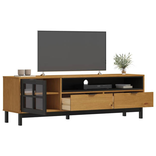 vidaXL TV-meubel met glazen deur FLAM 158x40x50 cm massief grenenhout