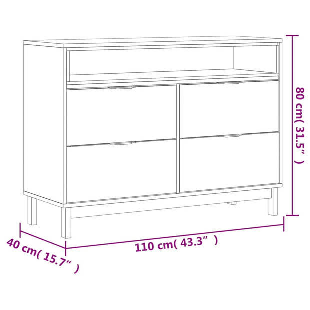 vidaXL Ladekast FLAM 110x40x80 cm massief grenenhout