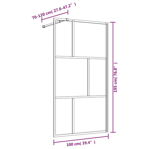 vidaXL Inloopdouchewand transparant 100x195 cm ESG-glas goudkleurig