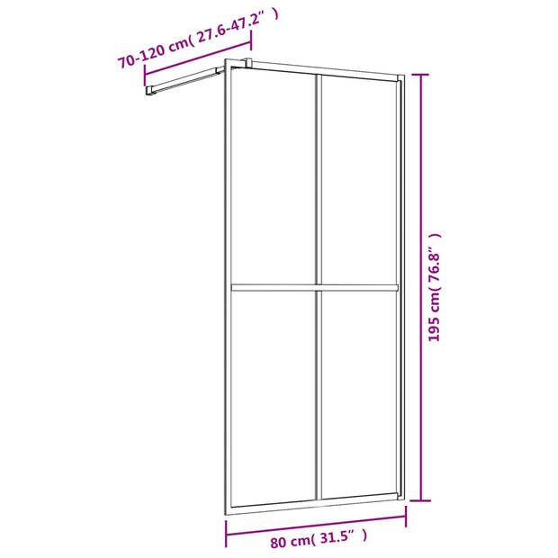 vidaXL Inloopdouchewand transparant 80x195 cm ESG-glas goudkleurig