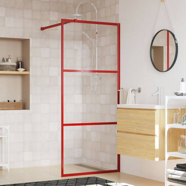 vidaXL Inloopdouchewand transparant 90x195 cm ESG-glas rood