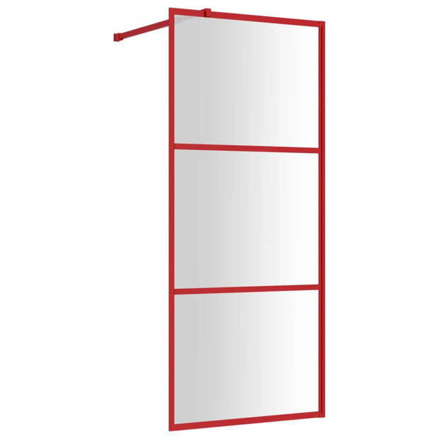 vidaXL Inloopdouchewand transparant 90x195 cm ESG-glas rood