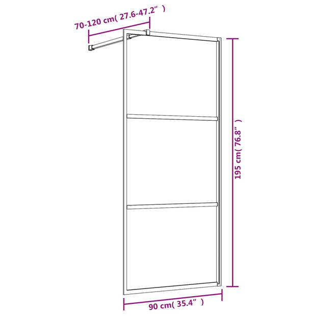 vidaXL Inloopdouchewand transparant 90x195 cm ESG-glas rood