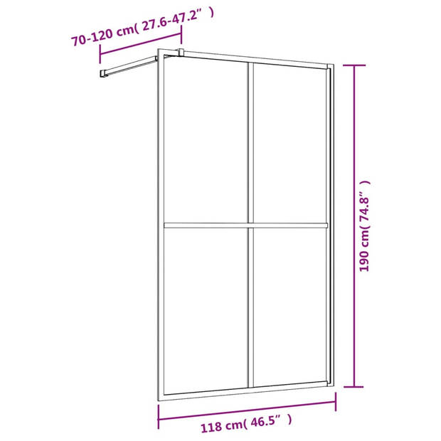 vidaXL Inloopdouchewand transparant 118x195 cm ESG-glas rood