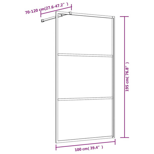 vidaXL Inloopdouchewand transparant 100x195 cm ESG-glas goudkleurig