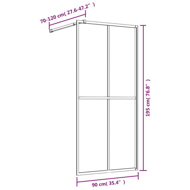 vidaXL Inloopdouchewand transparant 90x195 cm ESG-glas goudkleurig