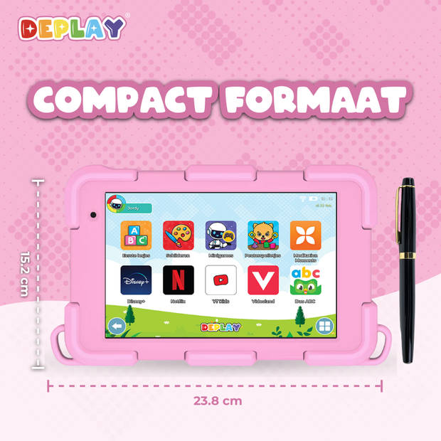 DEPLAY Kindertablet SMART 4 - 5000 mAh - Pen, Beschermhoes & Screenprotector - Android 13 - 8 Inch - Roze