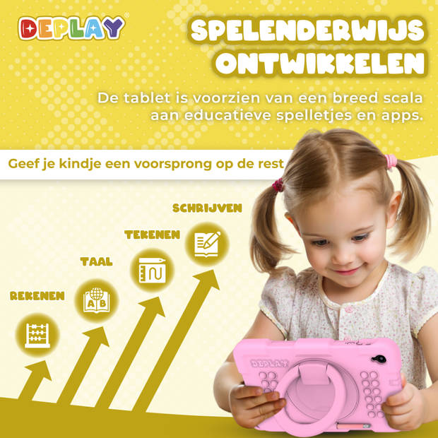 DEPLAY Kindertablet SMART 4 - 5000 mAh - Pen, Beschermhoes & Screenprotector - Android 14 - 8 Inch - Roze