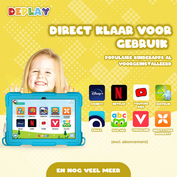 DEPLAY Kids Tablet PRO 4 - Kindertablet - 6000 mAh - Pen, Beschermhoes & Screenprotector - Android 14 - 10 Inch - Blauw