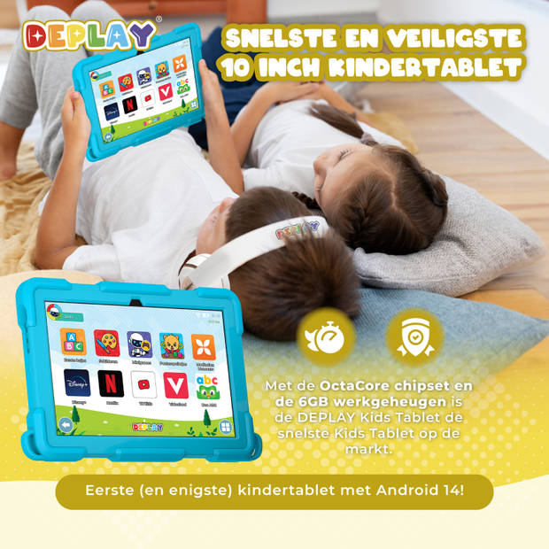 DEPLAY Kids Tablet PRO 4 - Kindertablet - 6000 mAh - Pen, Beschermhoes & Screenprotector - Android 14 - 10 Inch - Blauw