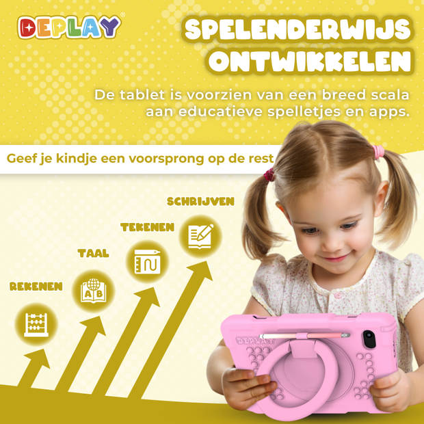 DEPLAY Kids Tablet PRO 4 - Kindertablet - 6000 mAh - Pen, Beschermhoes & Screenprotector - Android 14 - 10 Inch - Roze