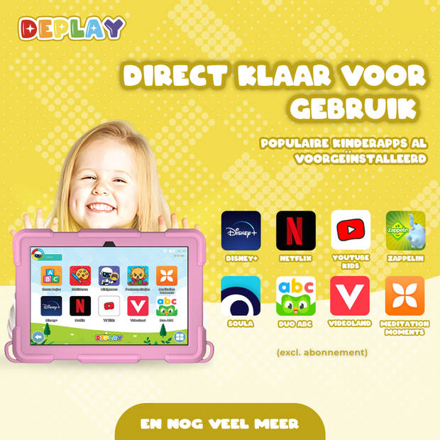 DEPLAY Kids Tablet PRO 4 - Kindertablet - 6000 mAh - Pen, Beschermhoes & Screenprotector - Android 14 - 10 Inch - Roze