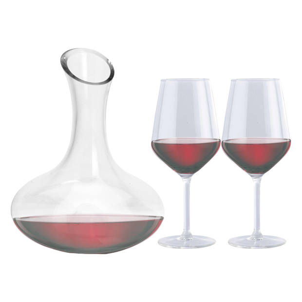 Wijn karaf/decanteer kan - 1,5 liter - met 6x rode wijnglazen - 530 ml - Decanteerkaraf
