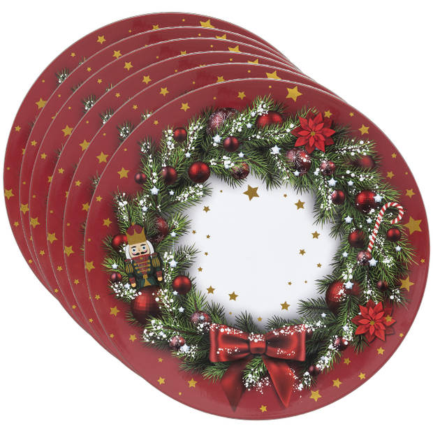 Set van 6x stuks ronde kerst onderborden kerstkrans 33 cm - Onderborden