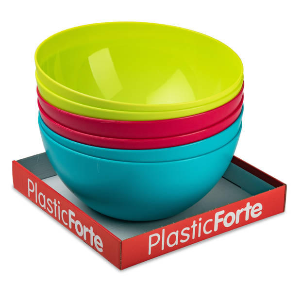 Plasticforte Serveerschaal/saladeschaal - 2x stuks - D28 x H14 cm - kunststof - fuchsia roze - Serveerschalen