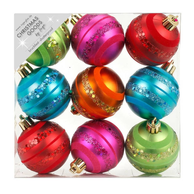 18x Kunststof gekleurde kerstballen glitter 6 cm - Kerstbal