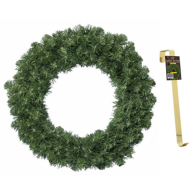 Groene kerstkransen/dennenkransen 50 cm kerstversiering met gouden hanger - Kerstkransen