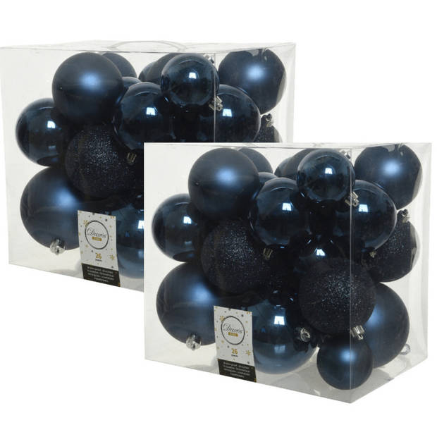 26x stuks kunststof kerstballen donkerblauw (night blue) 6-8-10 cm - Kerstbal