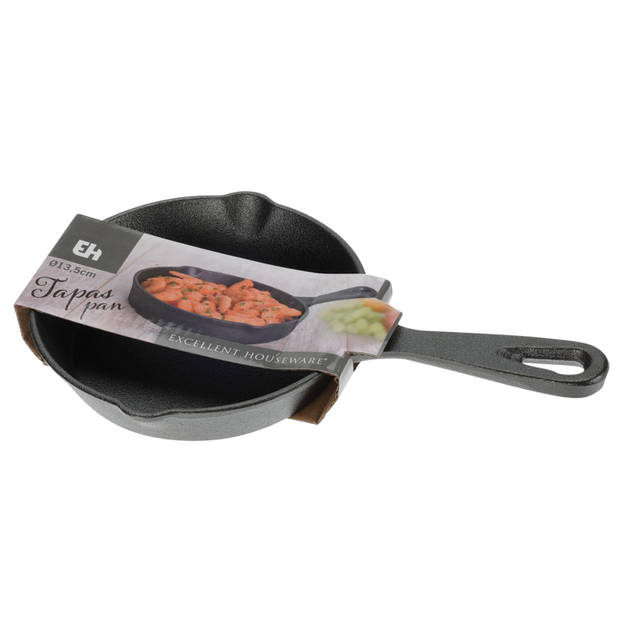 Gietijzeren serveerpannetje met steel - rond- D14 cm - Braadpannen