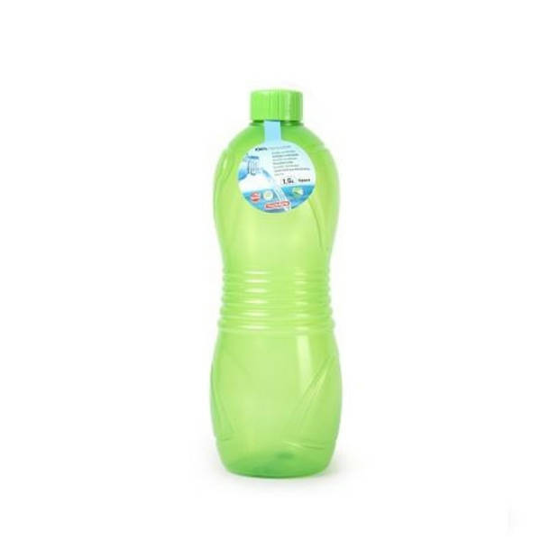 Plasticforte Drinkfles/waterfles/bidon - 1000 ml - transparant/groen - kunststof - Drinkflessen
