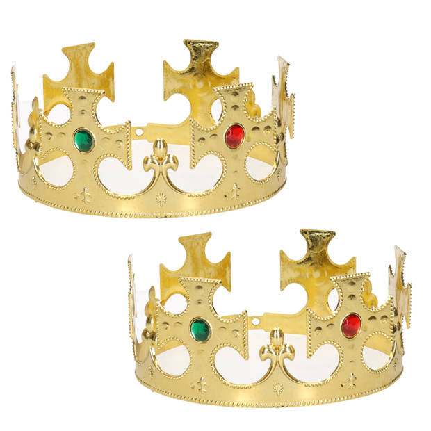 2x stuks gouden Koning / prinsen kronen voor heren 7 x 59 cm - Verkleedhoofddeksels