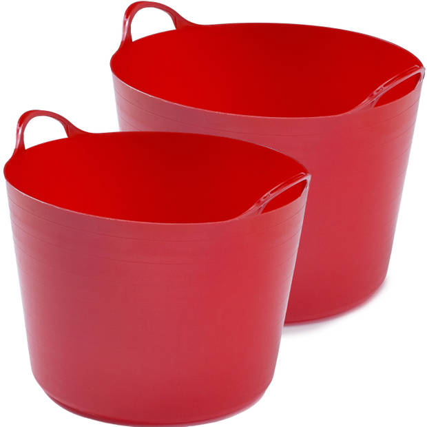 Flexibele emmers - 2x stuks - 26 liter en 39 liter - rood - Wasmanden