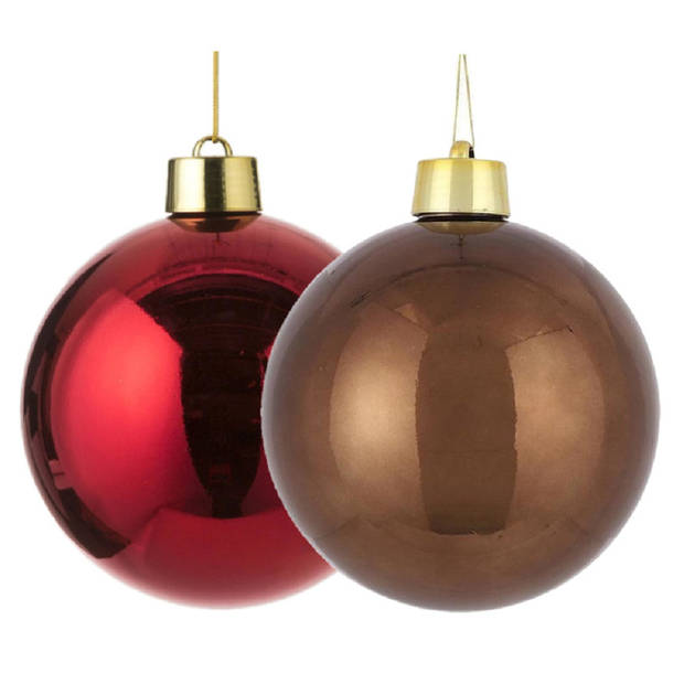 Grote kunststof kerstballen 20 cm - set van 2x st. bruin en rood - Kerstbal