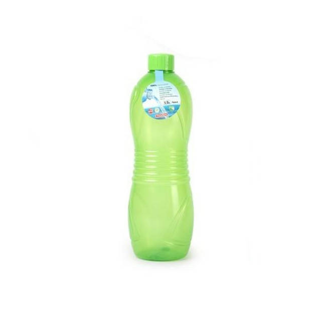 Plasticforte Drinkfles/waterfles/bidon - 1500 ml - transparant/groen - kunststof - Drinkflessen