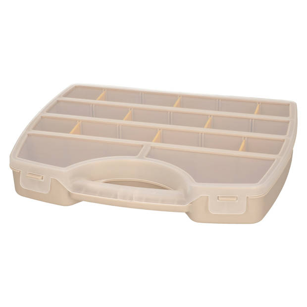 Plasticforte Opbergkoffertje/opbergdoos/sorteerbox - 13-vaks - kunststof - beige - 25 x 21 x 4 cm - Opbergbox