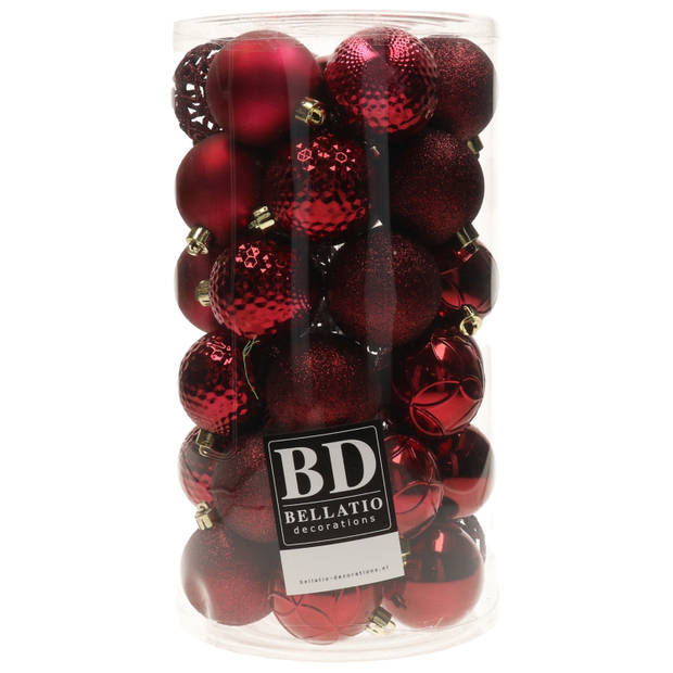 37x stuks kunststof kerstballen donkerrood (oxblood) 6 cm glans/mat/glitter mix - Kerstbal