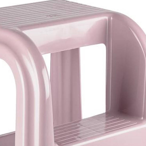 PlasticForte Keukenkrukje/opstapje - met 2 treden - roze - kunststof - 43 x 43 x 46 cm - Huishoudkrukjes