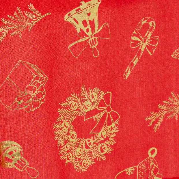 Feeric christmas tafelkleed kerst - rood/goud -polyester -240 x 140 cm - Tafellakens