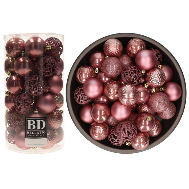 74x stuks kunststof kerstballen oudroze (velvet pink) 6 cm glans/mat/glitter mix - Kerstbal