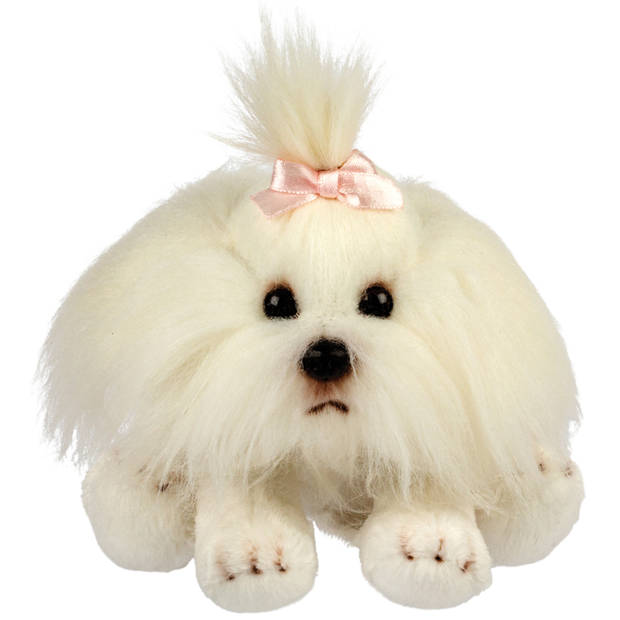 Suki Gifts Pluche knuffeldier hond - Shih Tzu - wit - 13 cm - huisdieren thema - Knuffel huisdieren