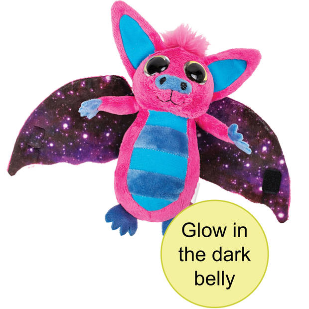 Suki Gifts Pluche knuffeldier vleermuis - roze/blauw - 17 cm - speelgoed - Knuffeldier