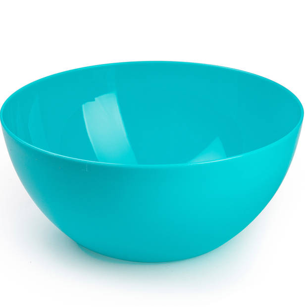 Salade serveer schaal - blauw - kunststof - Dia 28 cm - met sla couvert/bestek - Serveerschalen