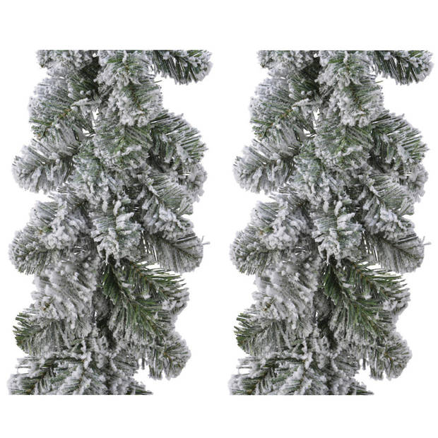 Kerst dennenslinger guirlande groen met sneeuw 20 x 270 cm - Kerstslingers