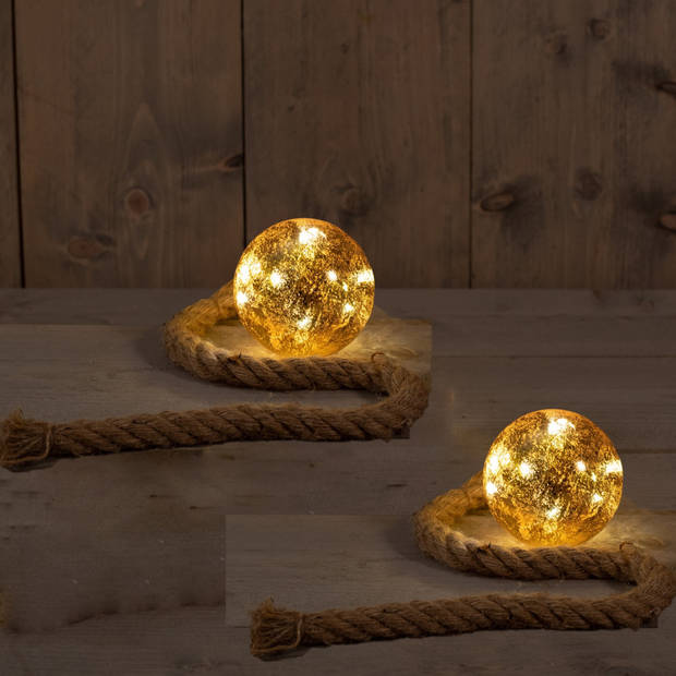 Anna Collection kerstballen - 2x - D10 cm -LED licht- 10 cm -aan touw - kerstverlichting figuur