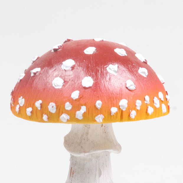 Decoratie huis/tuin beeldje paddenstoel - vliegenzwam - rood/wit - 8 x 10 cm - Tuinbeelden
