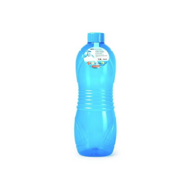 Plasticforte Drinkfles/waterfles/bidon - 3x - 1000 ml - transparant/blauw - kunststof - Drinkflessen