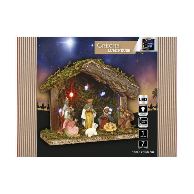 Complete verlichte kerststal inclusief kerststal beelden L18 x B8 x H13,5 cm - Kerststallen
